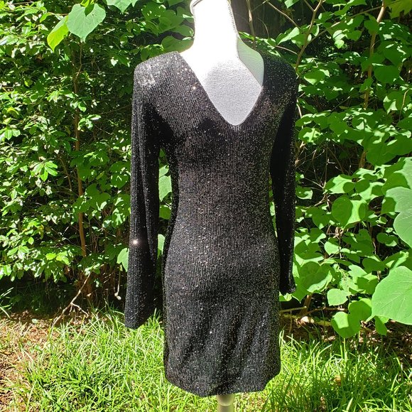 KAOS Mini Party Dress in Black Sequins Size 8 - Picture 7 of 11